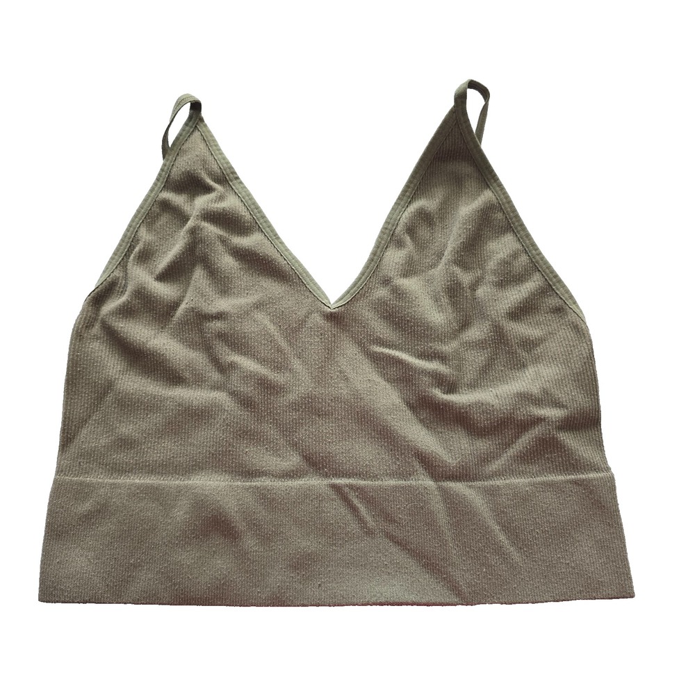 Ribbed Comfort Y2K Bra Top Wireless Pullover Stretch Sleep Bozzolo Green M/L